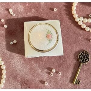 VTG Stratton Princess Dual Compact White Guilloche Enamel Hand Painted 1950s UK